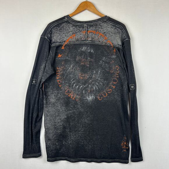 Affliction Skull Waffle Thermal Henley Long Sleeve Shirt Gray Skull Mens Size XL - Picture 4 of 7